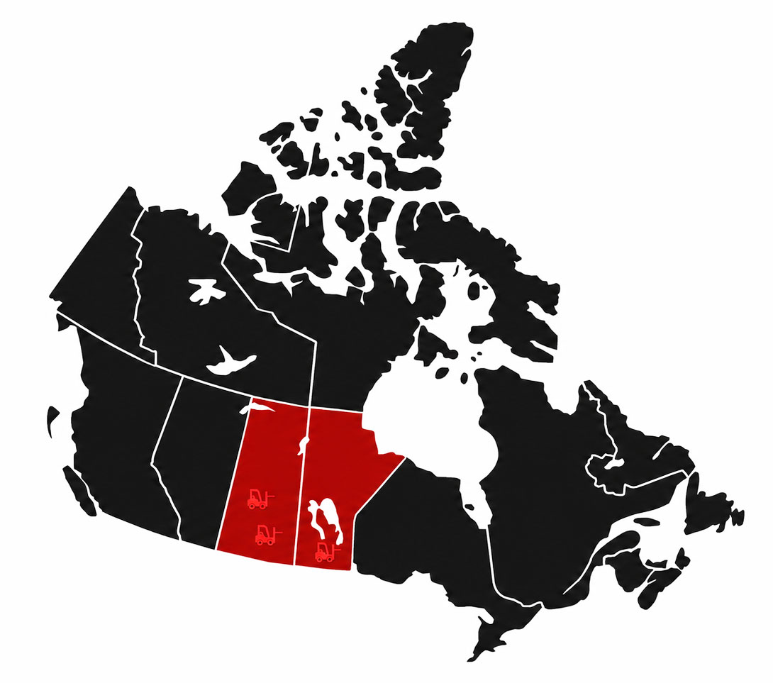 Map of Industrial Truck Service locations in Winnipeg, Regina and Saskatoon